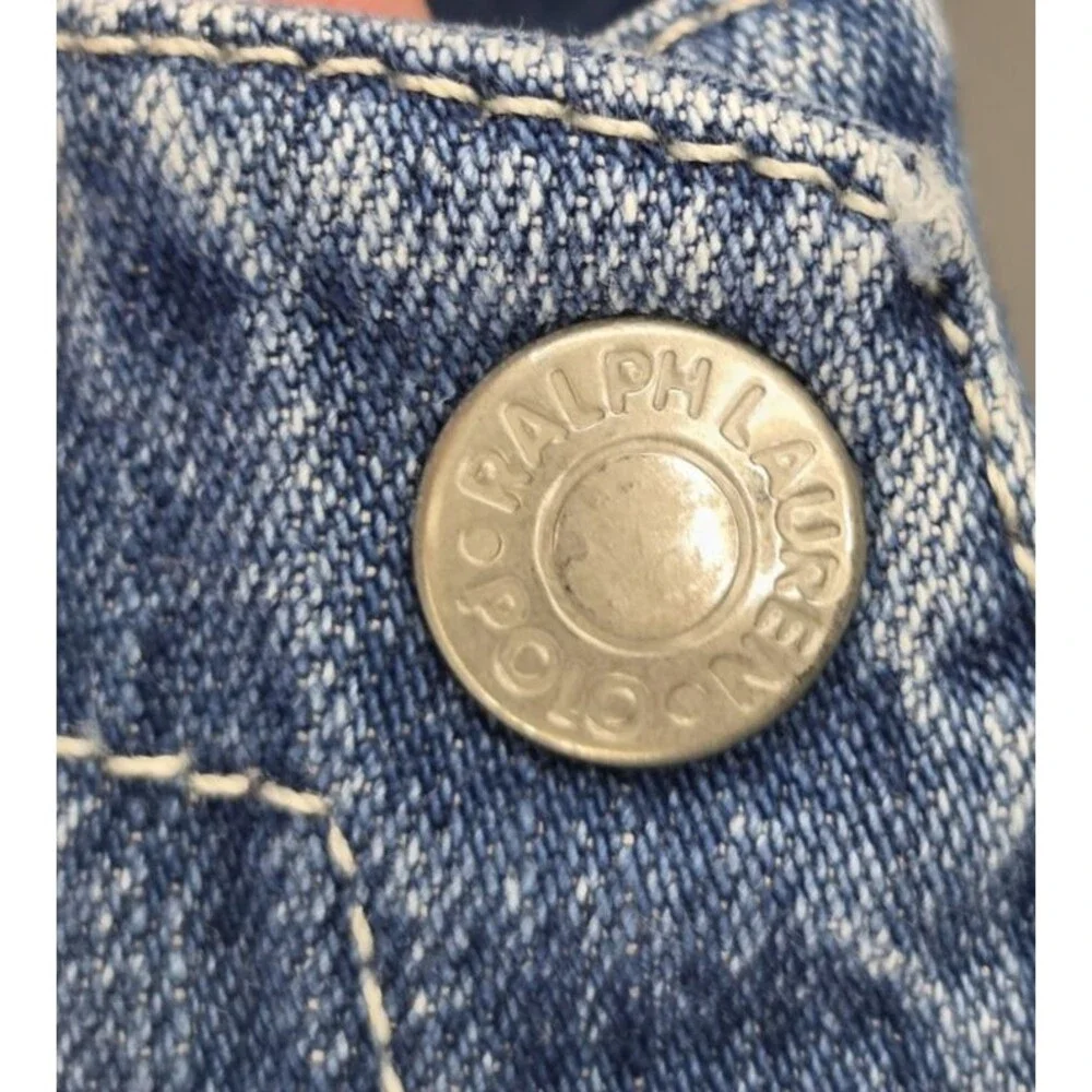 Vtg Ralph Lauren Infant Girls 6-12 Month Denim Jumper Dress Polo Bear Y2K